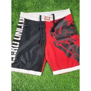 Ecko Unlimited MMA Shorts Mens 32 Red Black Graphic Drawstring Athletic
